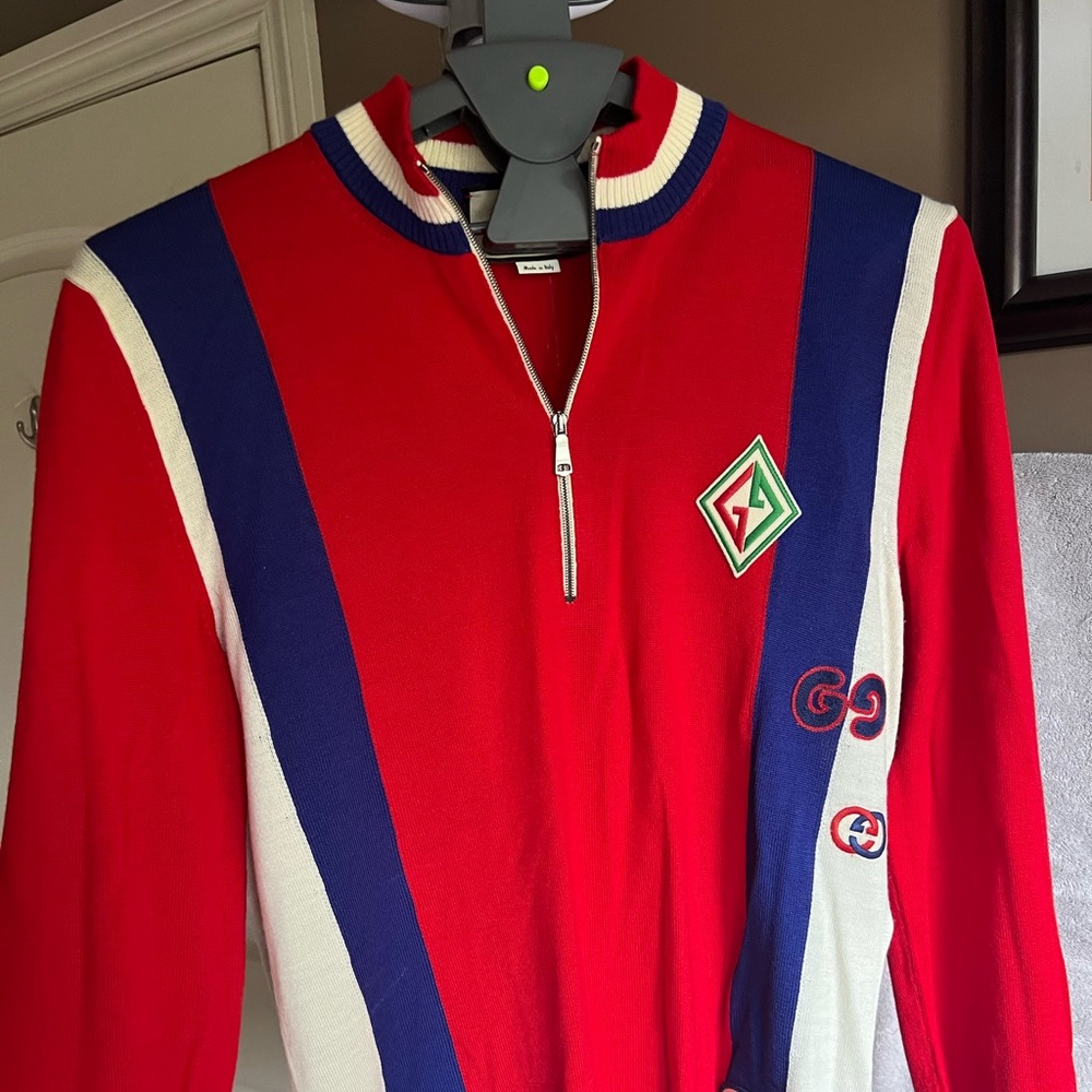 Gucci Red Embroidered Quarter Zip